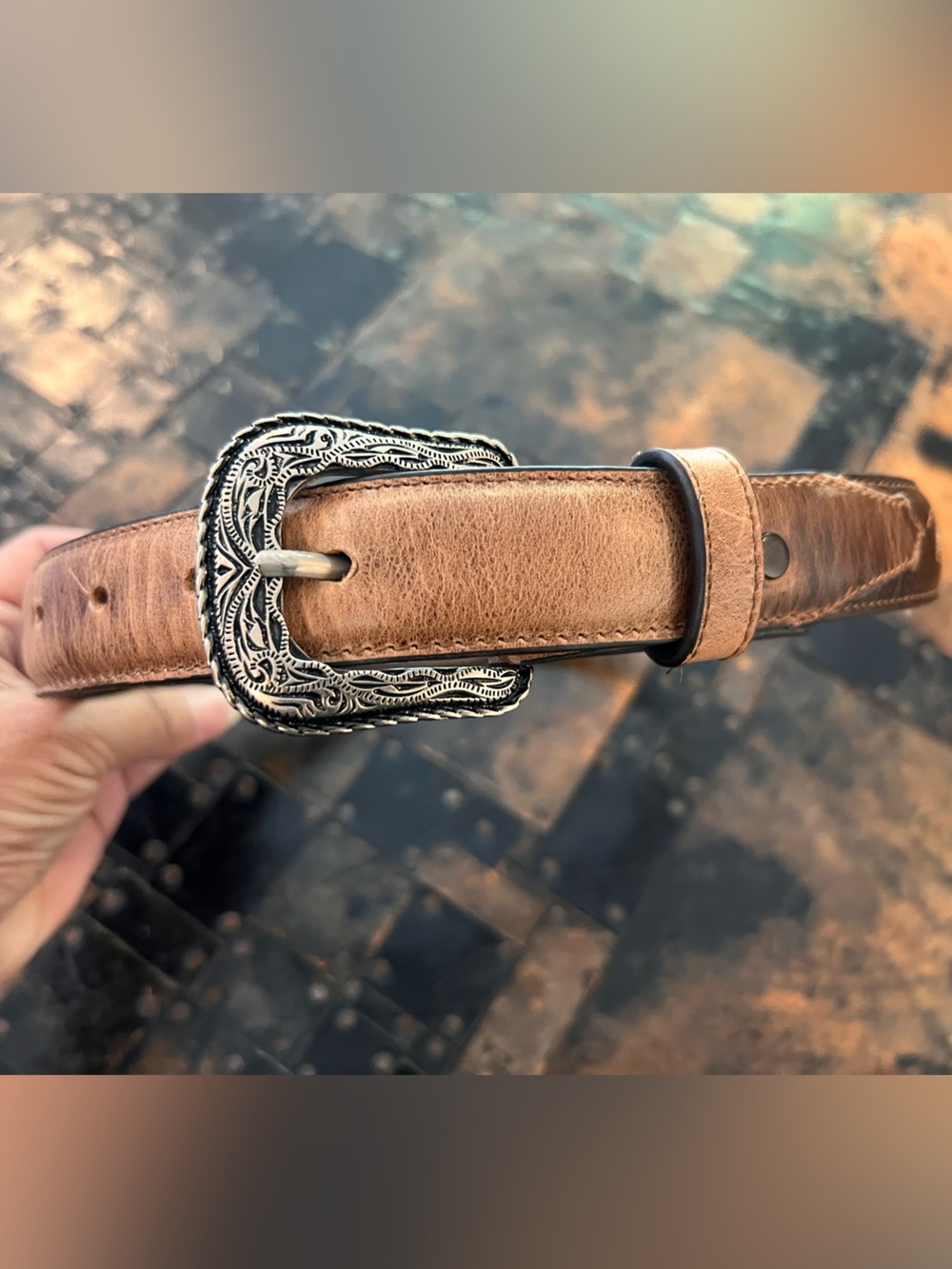 NWT Cody James Women's Leather Belt with Ornate Silver-tone Buckle
